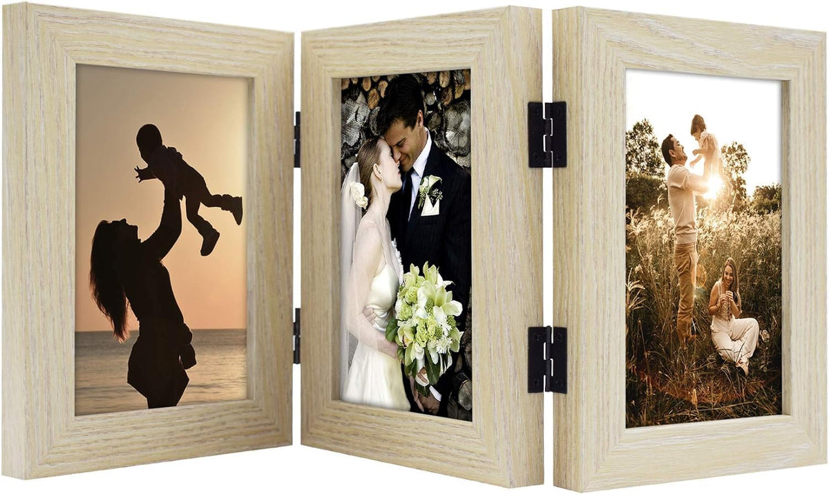 Golden State Art, 5x7 Triple Picture Frame Black- Real Glass, 1 Pack