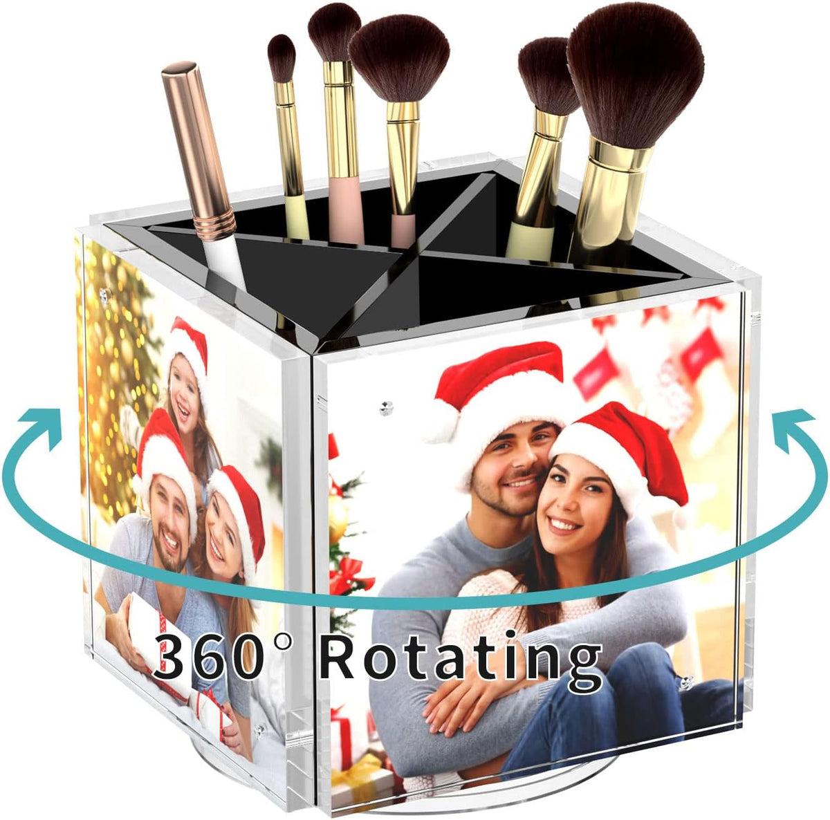 HIIMIEI Acrylic Picture Frames for Desk, Magnetic Photo Cube Pen Holder 4x4