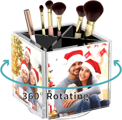 HIIMIEI Acrylic Picture Frames for Desk, Magnetic Photo Cube Pen Holder 4x4