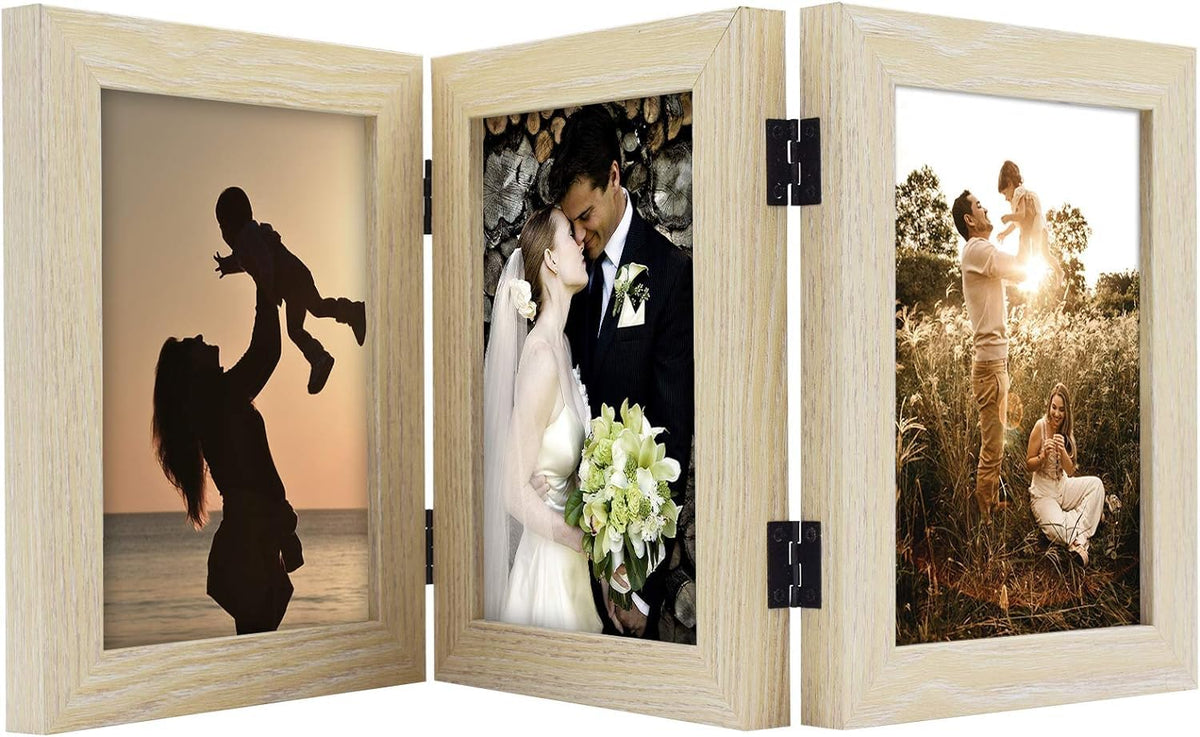 Golden State Art, 5x7 Triple Picture Frame Black- Real Glass, 1 Pack
