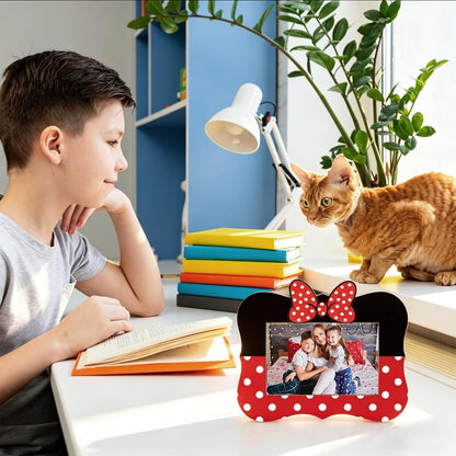 Cartoon photo frame, suitable for 4x6 photos, with bow decoration, thick frame Backrest with stand, for displaying photos desktop, gifts for kids and friends - B12