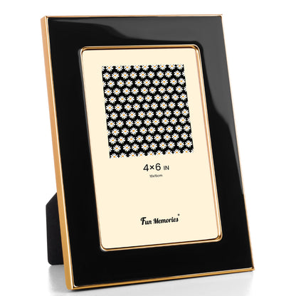Fun Memories 4x6 Enamel Picture Frame with HD-Tempered Glass, Gold Metal Edge with Easel, Vertical & Horizontal Display, Wall and Tabletop Display Family Photo Gallery (White Enamel,1P)