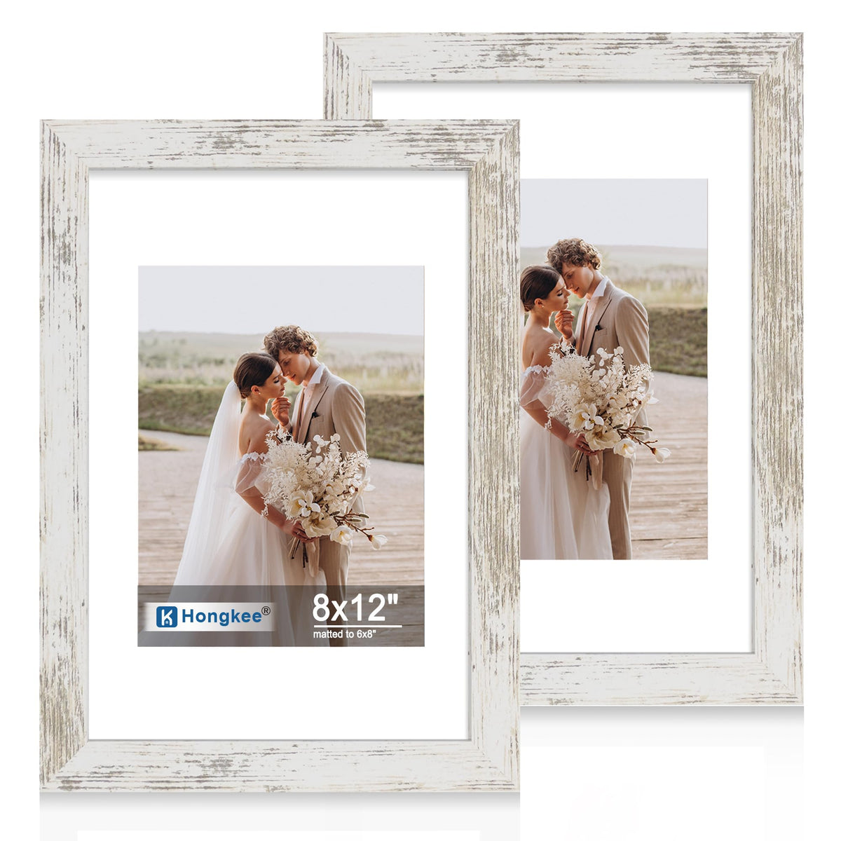 Hongkee 8x11 Picture Frame Set of 2, Real Glass, Rustic Brown Wood Frame