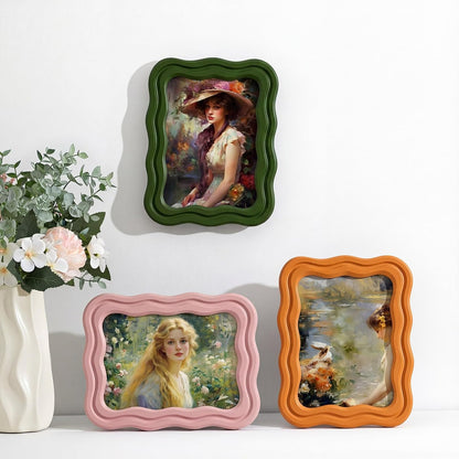 3 Pack 4 x 6 Inch Scalloped Picture Frame with Real Glass, Retro Colors