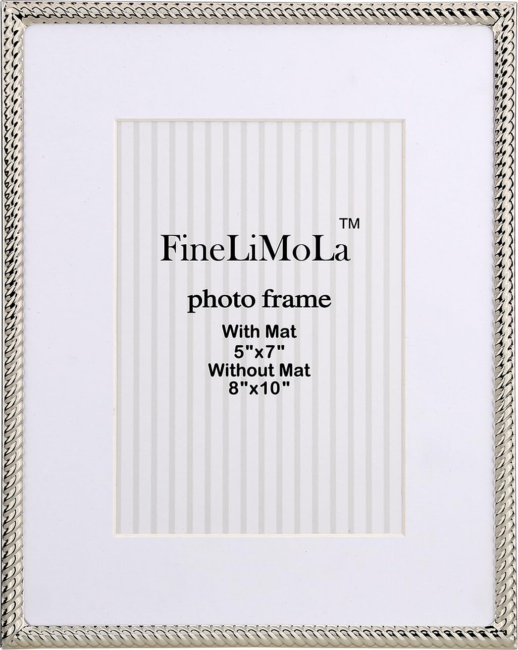 5x7'' Silver Rope Design Metal Picture Frames with Hi Quality Velvet Backing and Real Glass Front,Silver Photo Frame 7x5'' for Desktop Display Or Wall Hanging