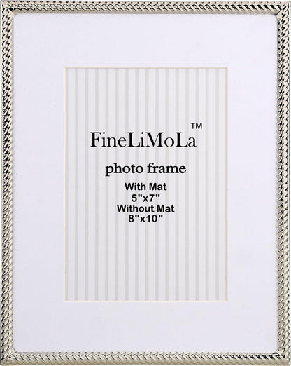 5x7'' Silver Rope Design Metal Picture Frames with Hi Quality Velvet Backing and Real Glass Front,Silver Photo Frame 7x5'' for Desktop Display Or Wall Hanging