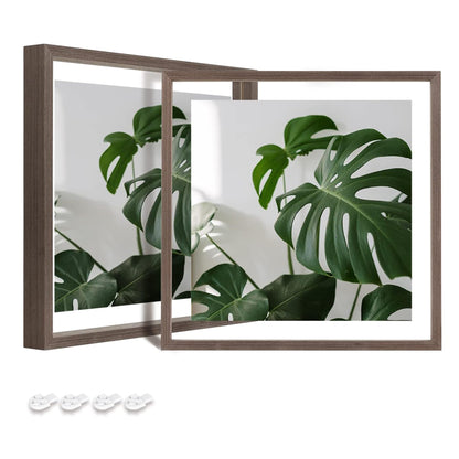 Egofine 5x7 Floating Frames Set of 2, Double Plexiglass Picture Frame, Made of Solid Wood Display Any Size Photo up to 5x7, Wall Mount or Tabletop Standing, Natural Wood