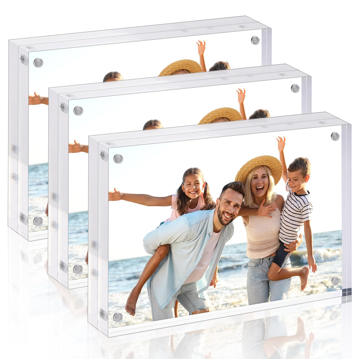 Fixwal 4x4 Acrylic Picture Frame, with Magnetic Desktop, 3 Pack