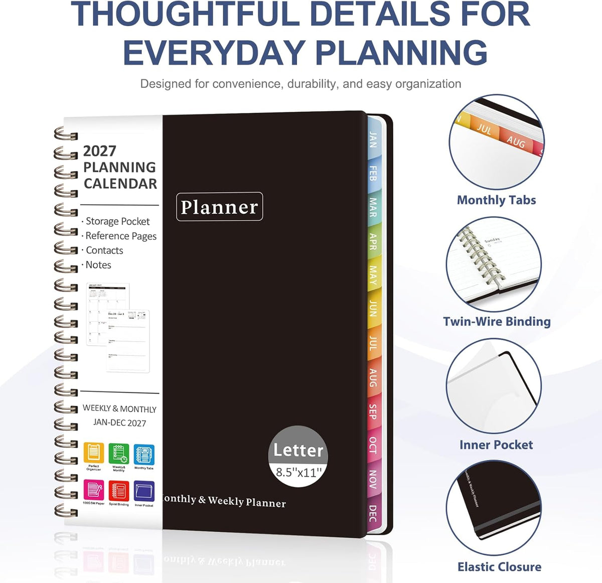2027 Planner, Weekly and Monthly Calendar Planner Book