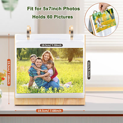 ZEEYUAN 5x7 Landscape Picture Frame for Office Desk 5x7 Flip Photo Album Horizontal Standing on Tabletop Photo Collection, Mother's Day Gift for Mom From Daughter Son