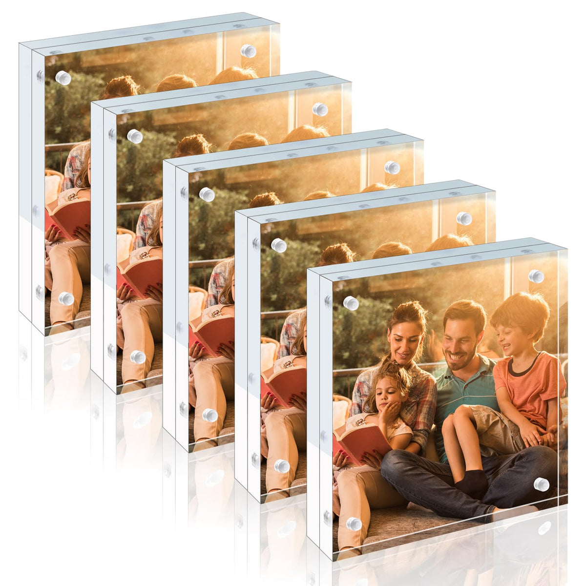 Egofine 4x6 Acrylic Frames 6 Pack, 20mm Thicker Frameless Clear Picture Frames, Double Sided Magnetic Picture Frames, Free Standing Desktop Display