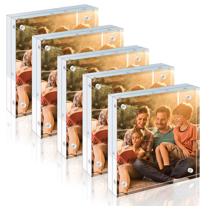 Egofine 4x6 Acrylic Frames 6 Pack, 20mm Thicker Frameless Clear Picture Frames, Double Sided Magnetic Picture Frames, Free Standing Desktop Display