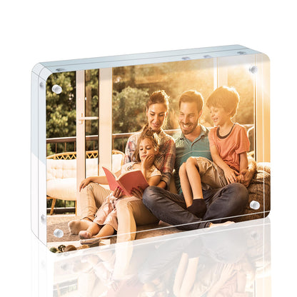 Egofine 4x6 Acrylic Frames 6 Pack, 20mm Thicker Frameless Clear Picture Frames, Double Sided Magnetic Picture Frames, Free Standing Desktop Display