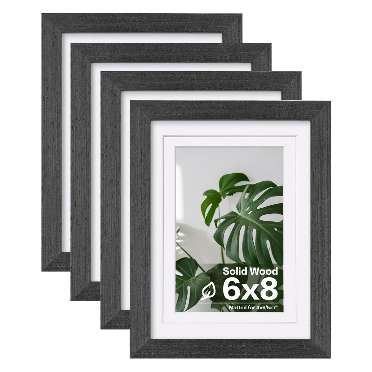 Egofine 8x10 Picture Frames Set of 4, Made of Solid Wood Covered by Plexiglass 4x6 and 5x7 with Mat or 8x10 without Mat, for Table Top Display and Wall Mounting Photo Frame Black