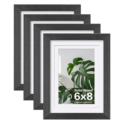 Egofine 8x10 Picture Frames Set of 4, Made of Solid Wood Covered by Plexiglass 4x6 and 5x7 with Mat or 8x10 without Mat, for Table Top Display and Wall Mounting Photo Frame Black