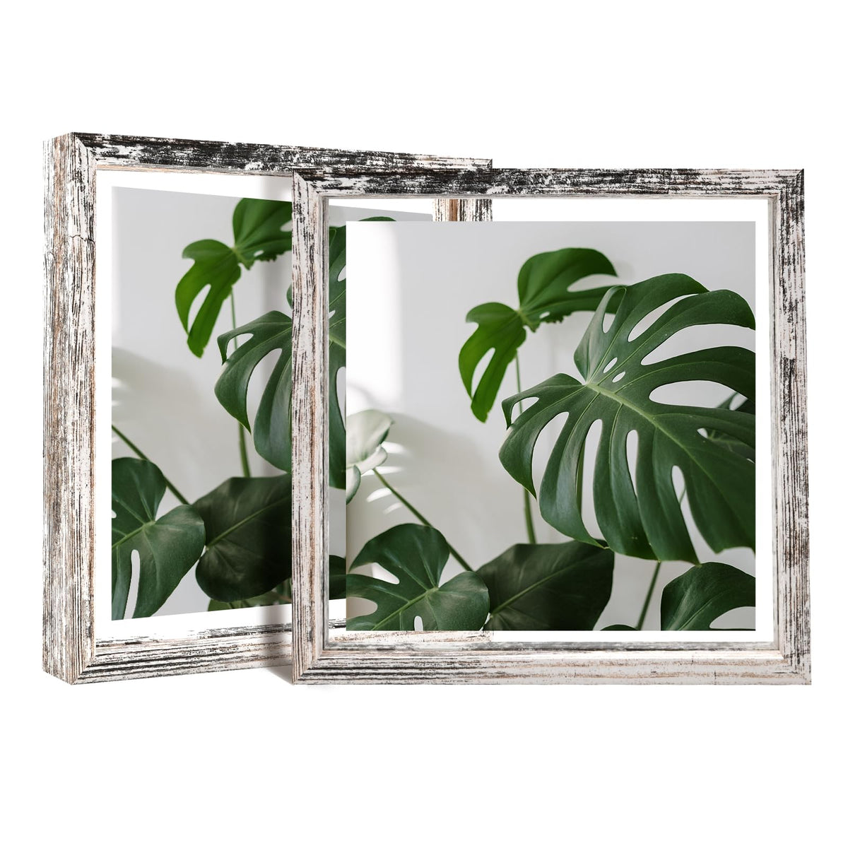 Egofine 5x7 Floating Frames Set of 2, Double Plexiglass Picture Frame, Made of Solid Wood Display Any Size Photo up to 5x7, Wall Mount or Tabletop Standing, Natural Wood