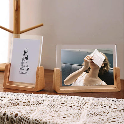 5x7 Rustic Picture Frame Set of 2 Wooden Photo Frames with Base U Shaped Double Sided High Definition Acrylic Covers Menu Holder Sign Card Stand for Tabletop or Desktop Display,Vertical (7-in Vertical)
