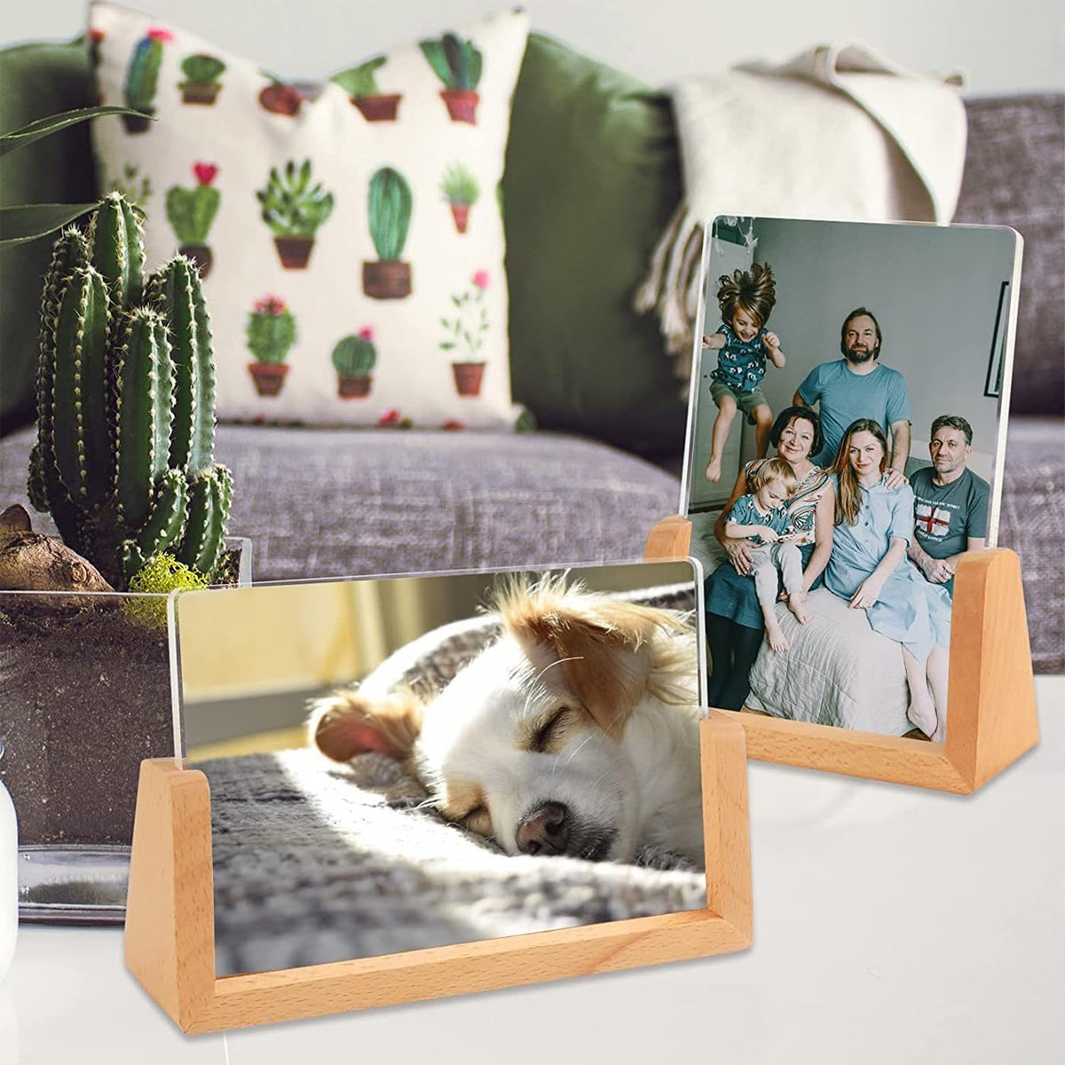 5x7 Rustic Picture Frame Set of 2 Wooden Photo Frames with Base U Shaped Double Sided High Definition Acrylic Covers Menu Holder Sign Card Stand for Tabletop or Desktop Display,Vertical (7-in Vertical)