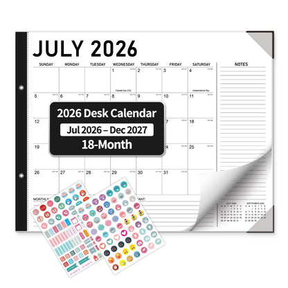 Large Desk Calendar 2026-2027 - 18-Month Jul 2026 - Dec 2027, 22x17in