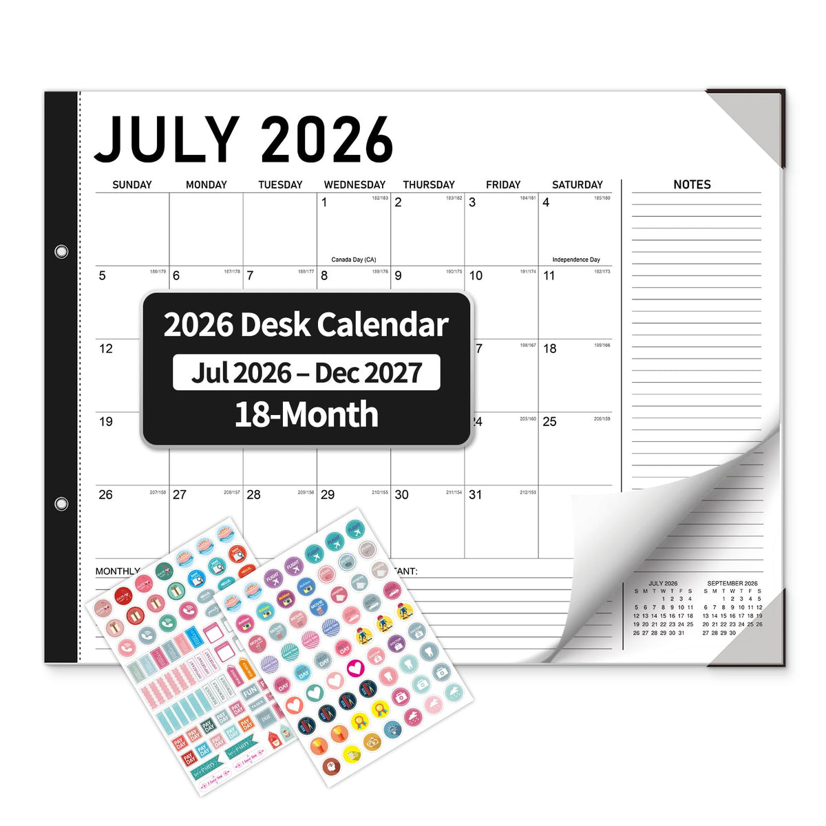 Large Desk Calendar 2026-2027 - 18-Month Jul 2026 - Dec 2027, 22x17in