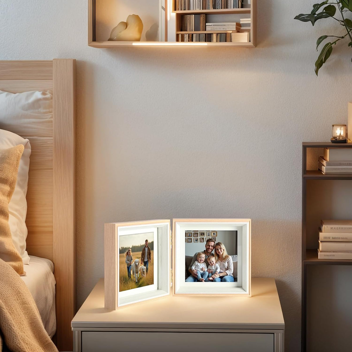 5x5 Double Hinged Picture Frame with Real Glass, PS06-WGB5