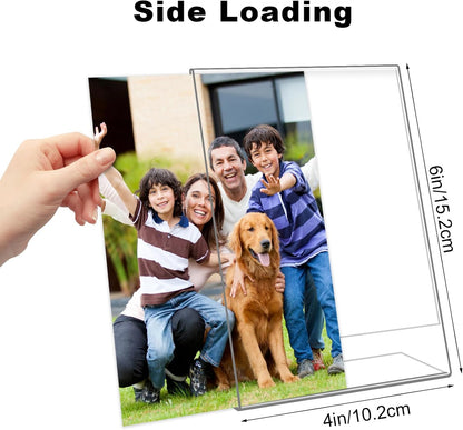 6 Pack 4x6 Inch Clear Acrylic Self Standing Picture Frames,Clear Photo Frame Stand Tabletop Display for Home or Office Décor，Vertical