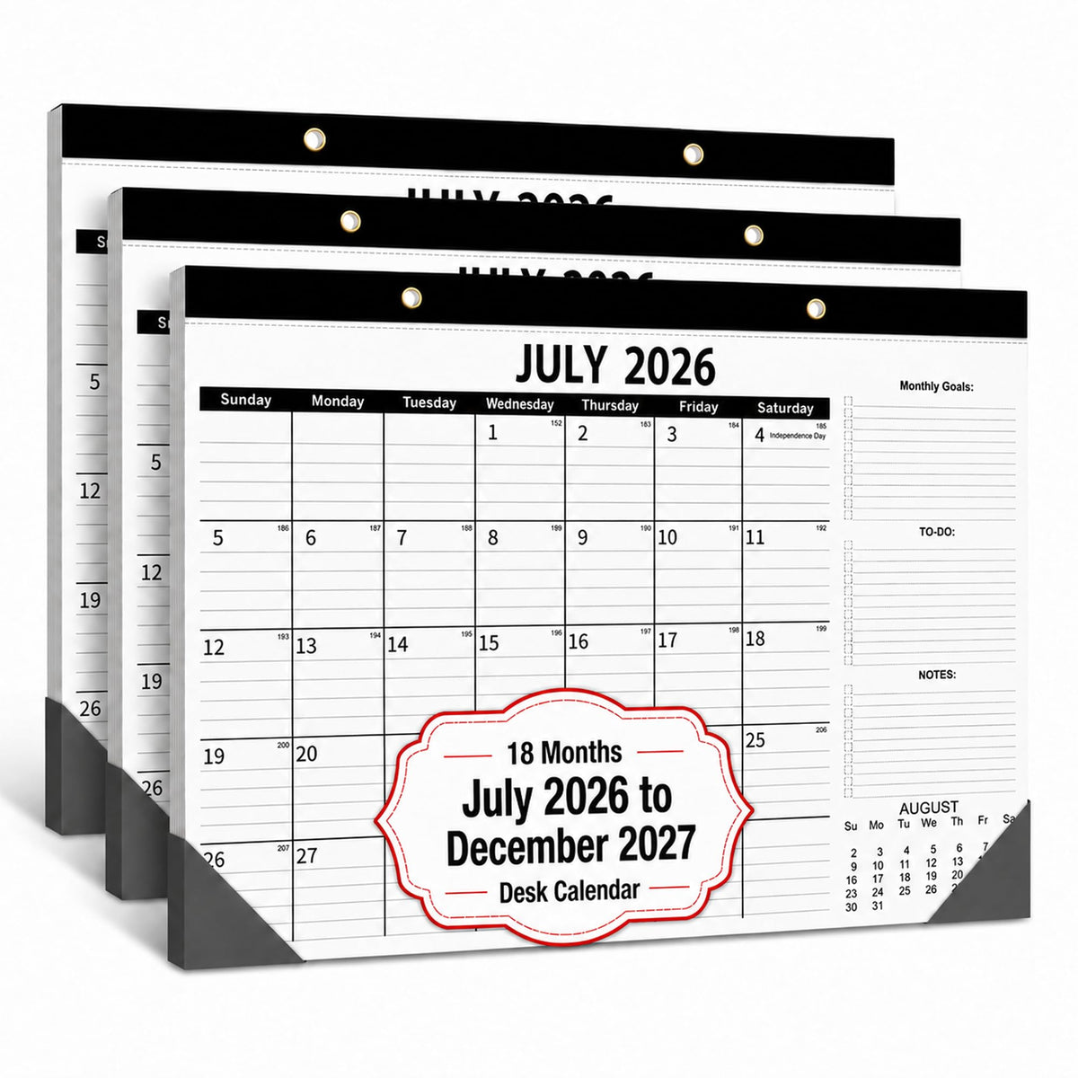 2-Pack Desk Calendar 2026-2027 - Two 18-Month Large Monthly Calendars (July 2026 - Dec 2027), 17" x 12" Desktop & Wall Calendars with Thick 120g Paper for Home and Office Sync