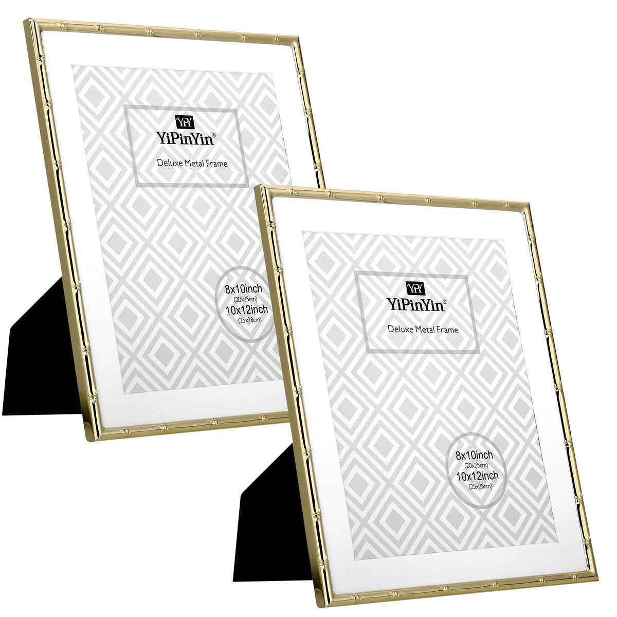 4x6'' Bamboo Detail Double Photo Frames,Silver 6x4'' Double Metal Picture Frames,Elegant Silver Plated Photo Frames 4 x 6'' With Soft Touch Velvet Backing and Real Glass for Desktop and Shelf Decor