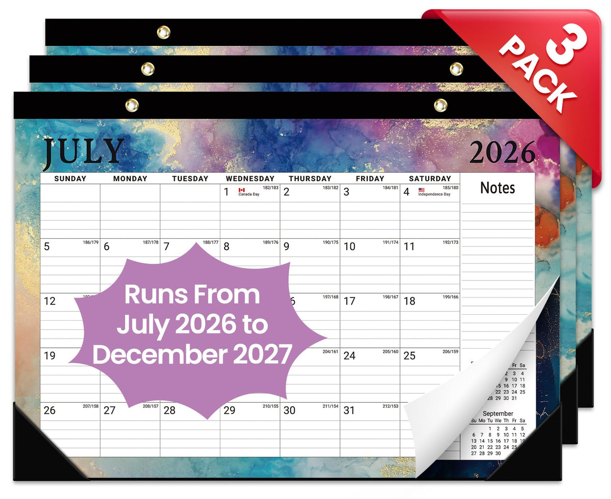 Taja 3 Pack of Desk Calendar 2026-2027, Jul 2026-Dec 2027, 17" x 12"