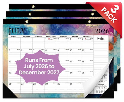 Taja 3 Pack of Desk Calendar 2026-2027, Jul 2026-Dec 2027, 17" x 12"