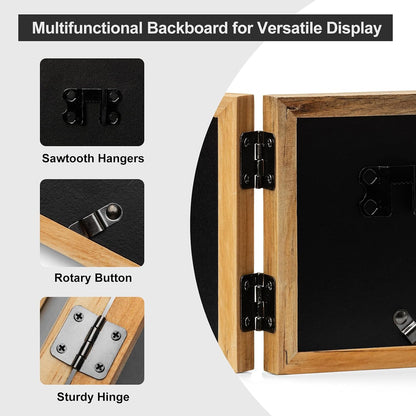 Double 4x6 Hinged Picture Frame Vertical Horizontal Folding Photo Frame Pine Wood with Real Glass, Matted to 3x5, Table Desktop Free-Standing or Wall Art Display, Brown