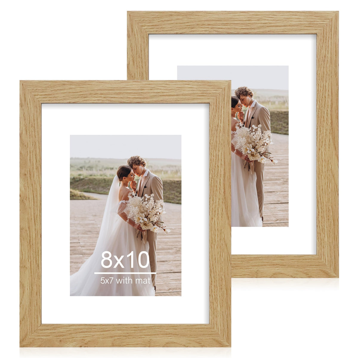 Hongkee 8x11 Picture Frame Set of 2, Real Glass, Rustic Brown Wood Frame
