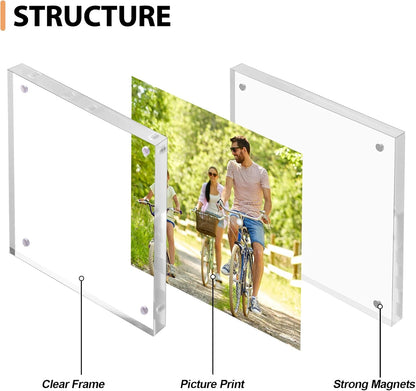 Fixwal 4x4 Acrylic Picture Frame, with Magnetic Desktop, 3 Pack