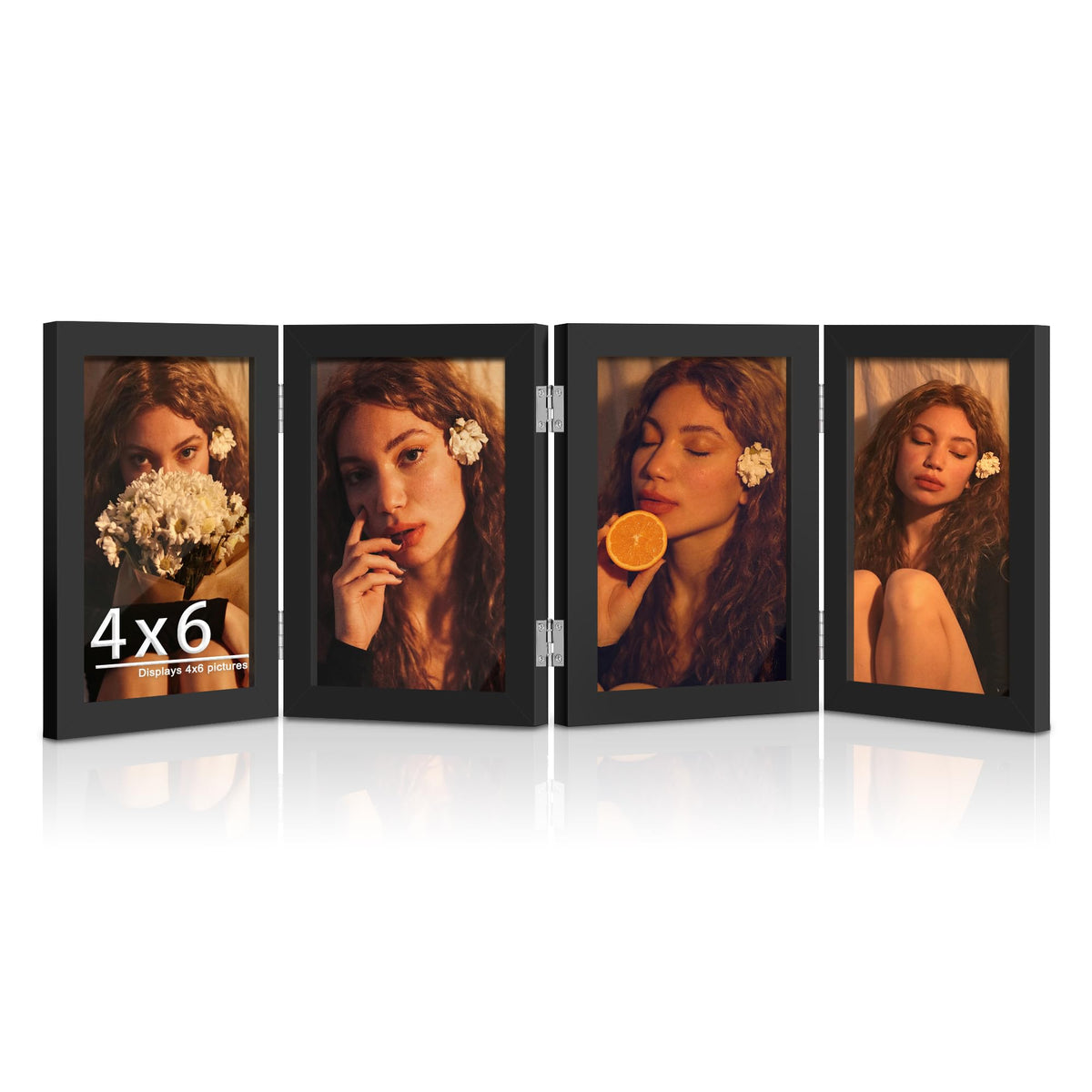DUENPY 4 Folding 5x7 Accordion Wood Frame Plexiglass Black