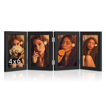 DUENPY 4 Folding 5x7 Accordion Wood Frame Plexiglass Black