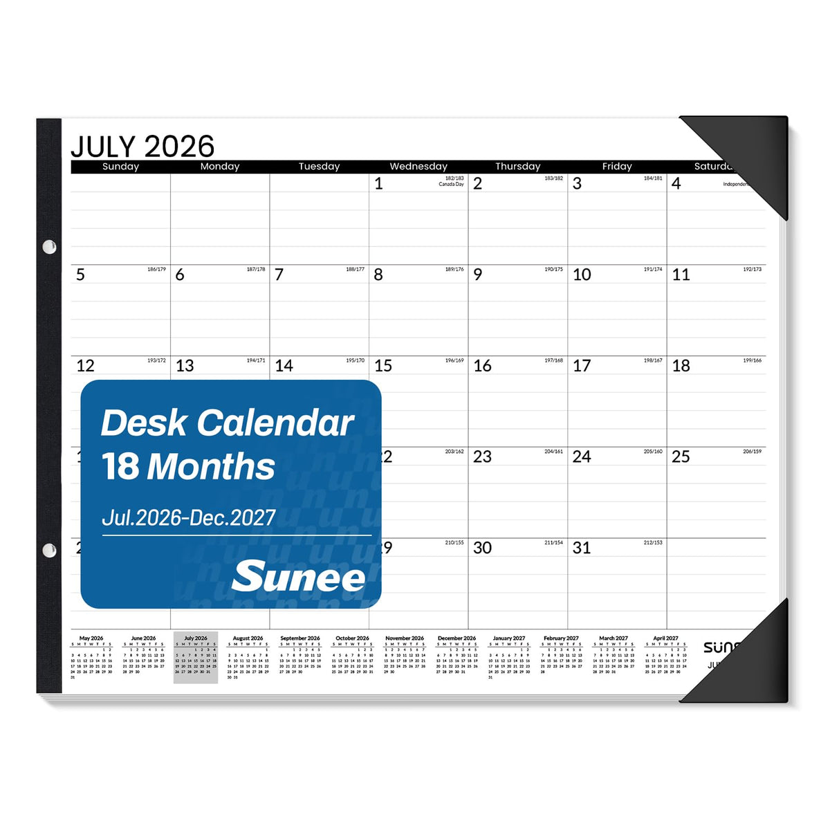 SUNEE Desk Calendar 2026 Large 22x17 from July 2026 to December 2027, Extra Large Desktop Monthly Calendar Pad 18 Months For Teacher or Office, Desk Top, Greenery