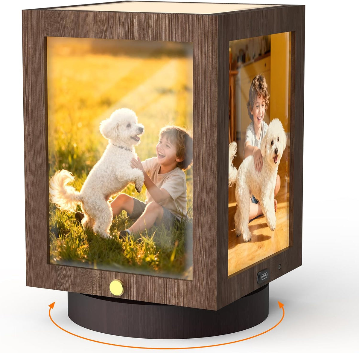 Mixoo 4x6 Picture Frame Light, Vintage Rotating Photo Frame Tabletop Lamp, Touch Desk Lamp for Bedroom Bedside, Table lamps for Office Family Retirement Anniversary Birthday Gifts (Wooden Brown)