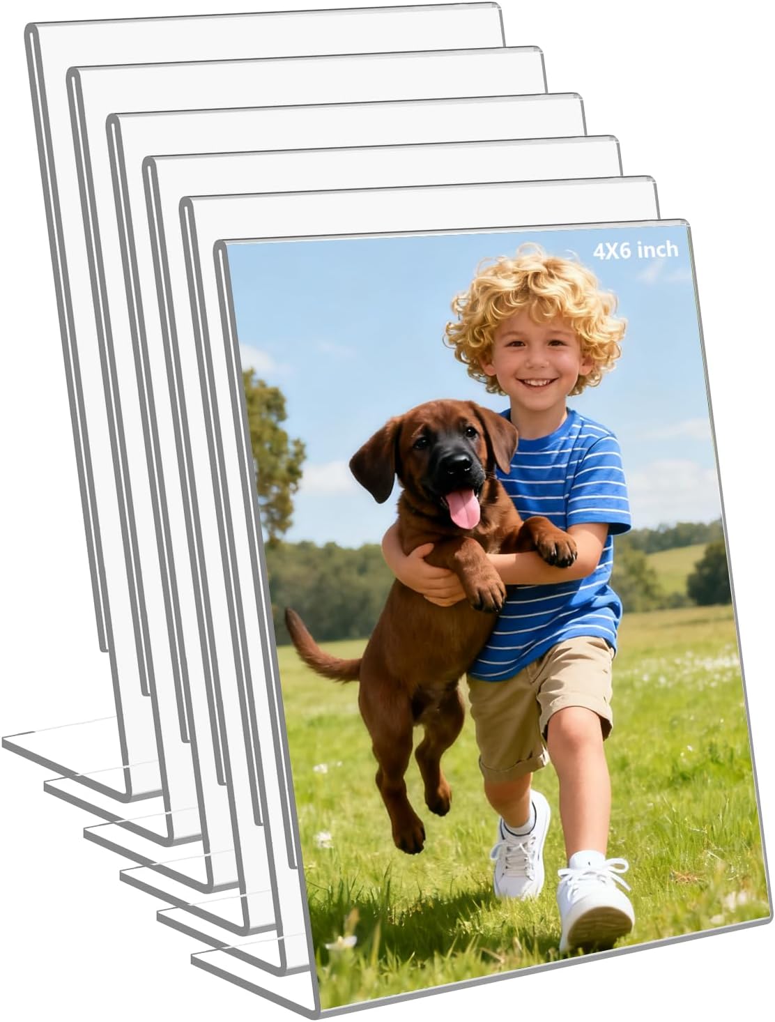 6 Pack 4x6 Inch Clear Acrylic Self Standing Picture Frames,Clear Photo Frame Stand Tabletop Display for Home or Office Décor，Vertical