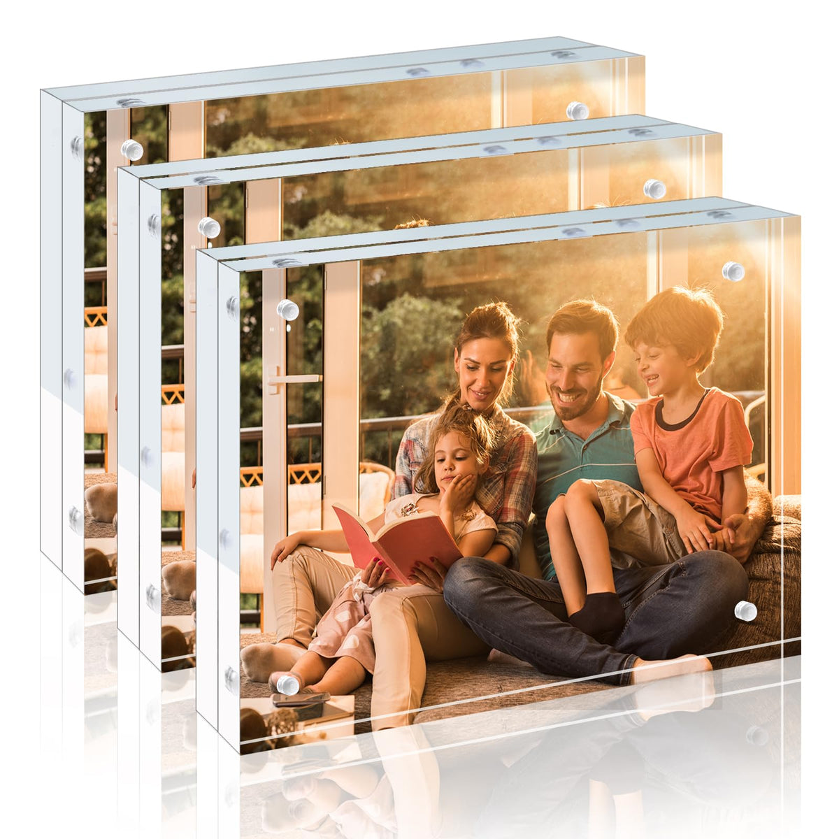 Egofine 4x6 Acrylic Frames 6 Pack, 20mm Thicker Frameless Clear Picture Frames, Double Sided Magnetic Picture Frames, Free Standing Desktop Display