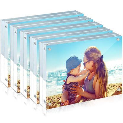 HELPLEX Acrylic Frames, 2 Pack 5x7, 24mm Thicker Frameless Clear Picture Frame, Double Sided Magnetic, Free Standing Desktop Display