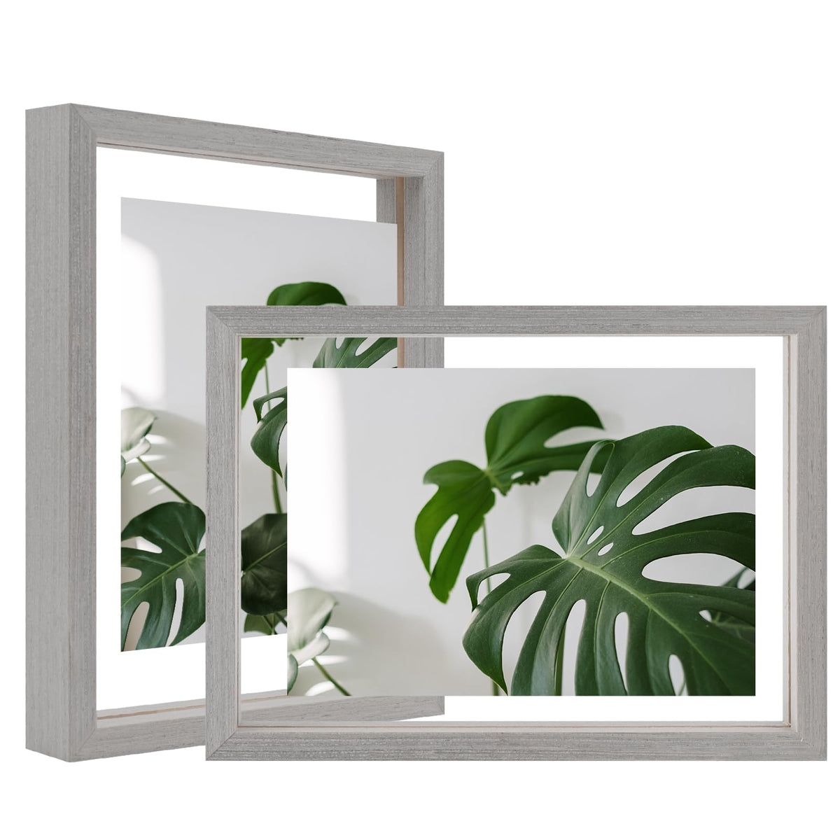 Egofine 5x7 Floating Frames Set of 2, Double Plexiglass Picture Frame, Made of Solid Wood Display Any Size Photo up to 5x7, Wall Mount or Tabletop Standing, Natural Wood