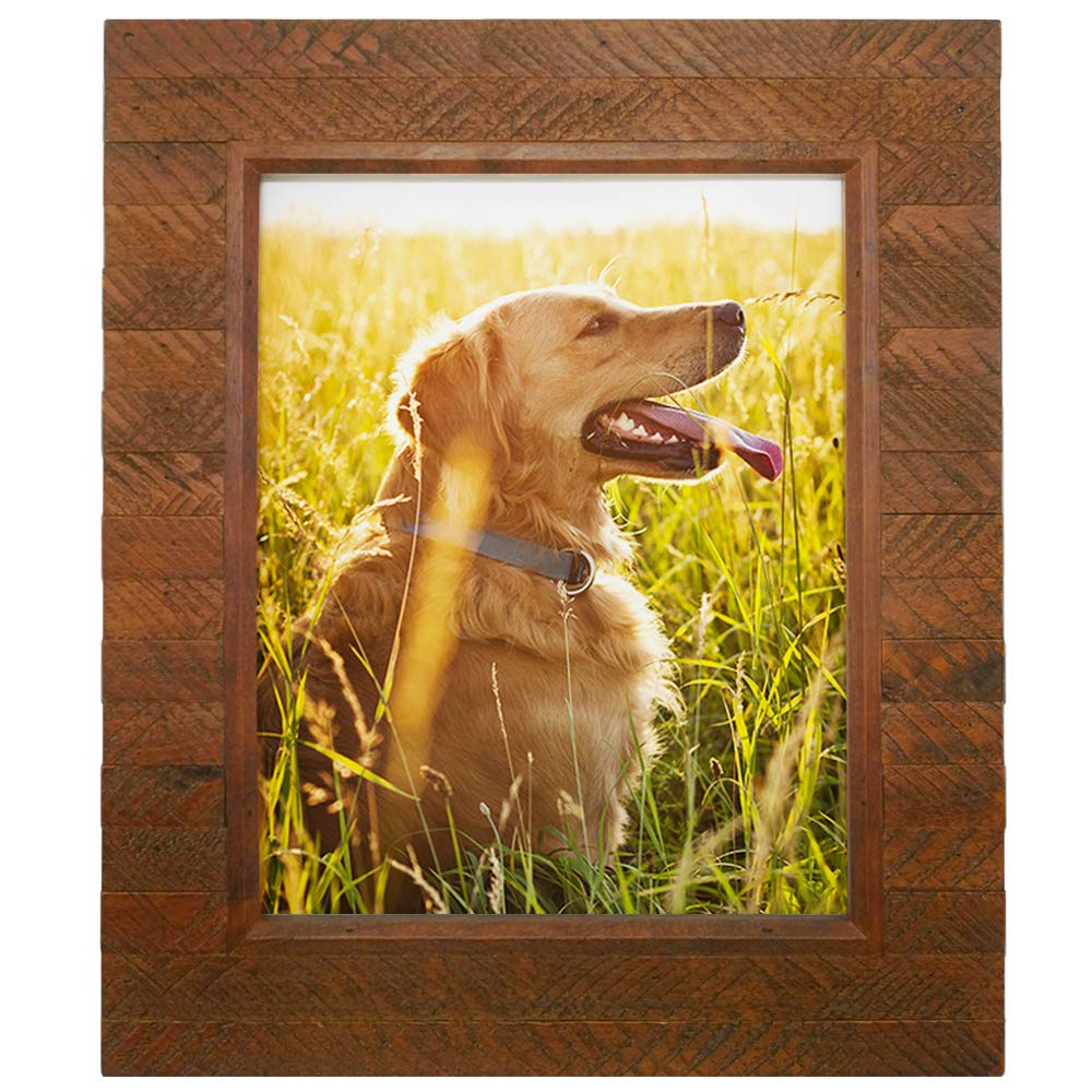 Eosglac Wooden 5x7 inch Picture Frame, Wood Plank Design with Rustic Brown Finish, Wall Mounting or Tabletop Display, Handmade Photo Frame