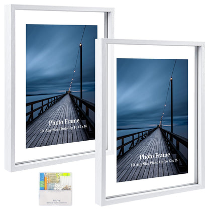 MUYE 5x7 Floating Frame Set of 2,Double Glass Rustic Photo Frame for Wall Hanging or Tabletop Standing,Also Display 4x6 or 3x5 Photo for Floating Effect,Natural
