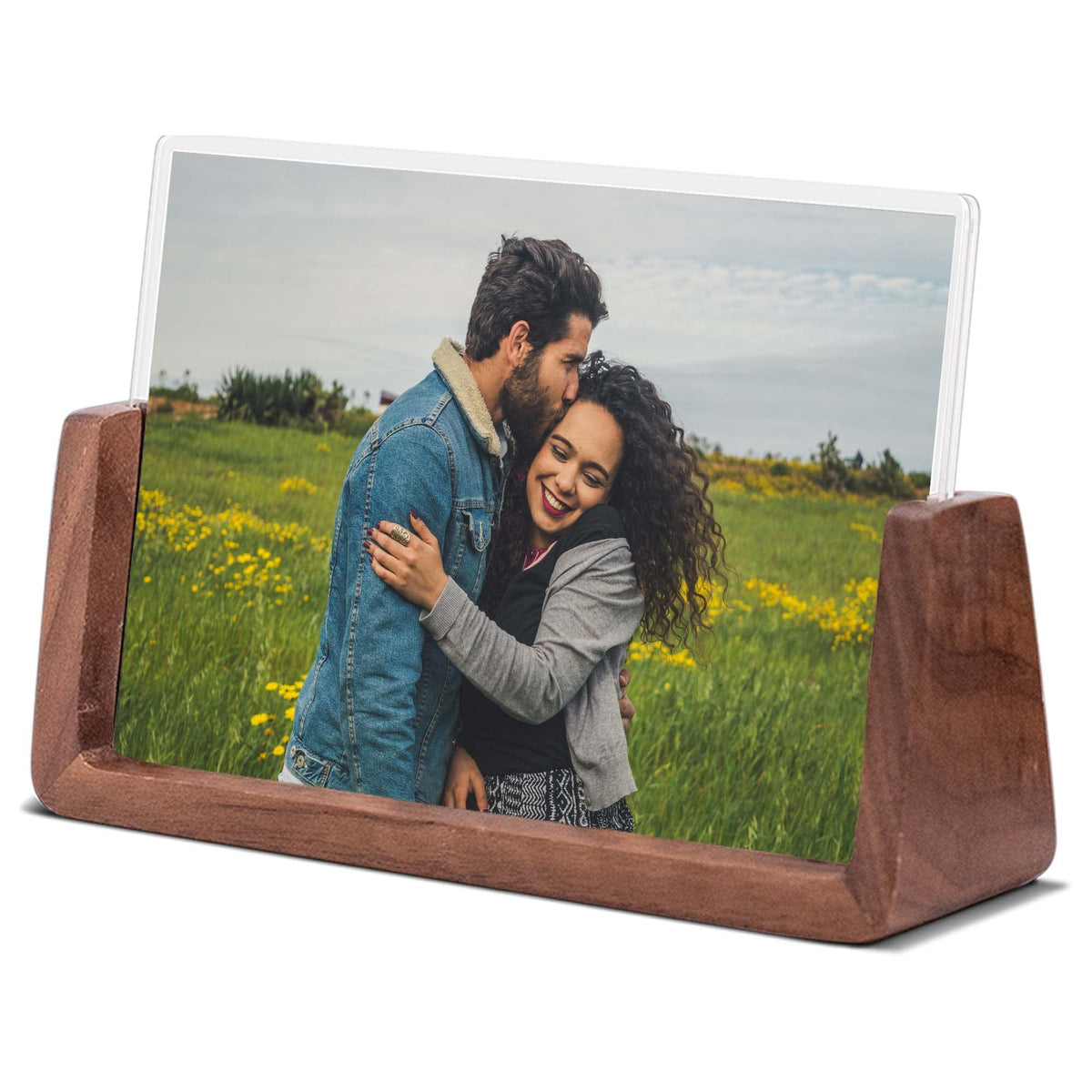 4x6 Picture Frame - 2 Pack, Rustic Wooden Photo Frame with Walnut Wood Base and High Definition Acrylic Glass Covers for Tabletop or Desktop Display (4x6 inch, Horizontal + Vertical)