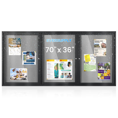 36x24 in Outdoor Bulletin Board Enclosed Display Case, Grey Felt & Black