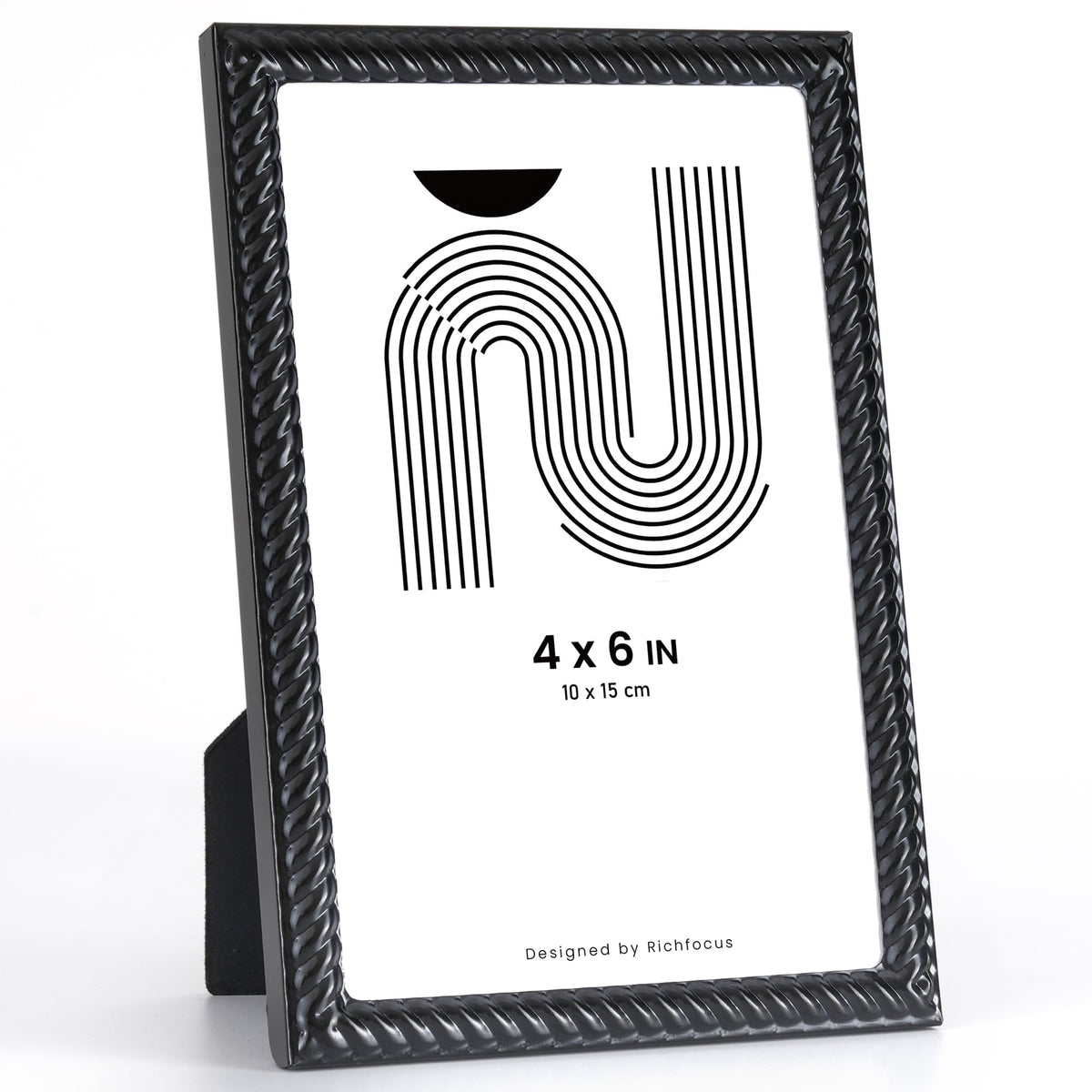 RICHFOCUS Zinc Alloy Gold Wave Design Picture Frame, 4x6 Metal Photo Frame with Mat for 3.5x5, Black Velvet Back & Real Glass Front, Display for Desktop & Wall Hanging Vertically or Horizontally