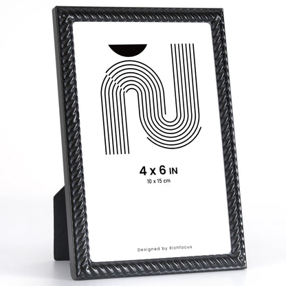 RICHFOCUS Zinc Alloy Gold Wave Design Picture Frame, 4x6 Metal Photo Frame with Mat for 3.5x5, Black Velvet Back & Real Glass Front, Display for Desktop & Wall Hanging Vertically or Horizontally