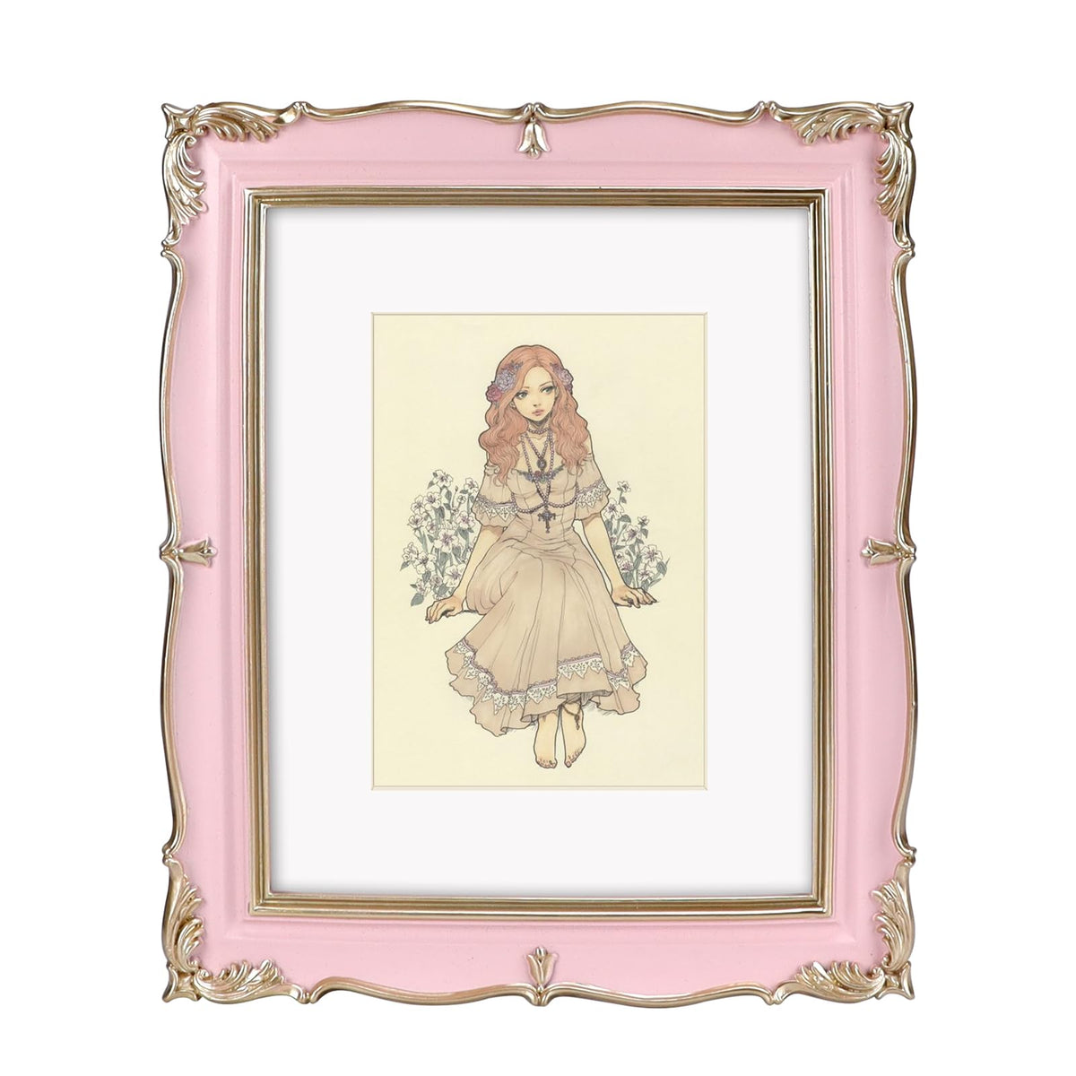 PHAREGE Vintage Picture Frame with Mat for 5x7 Photo, Retro Green Gold