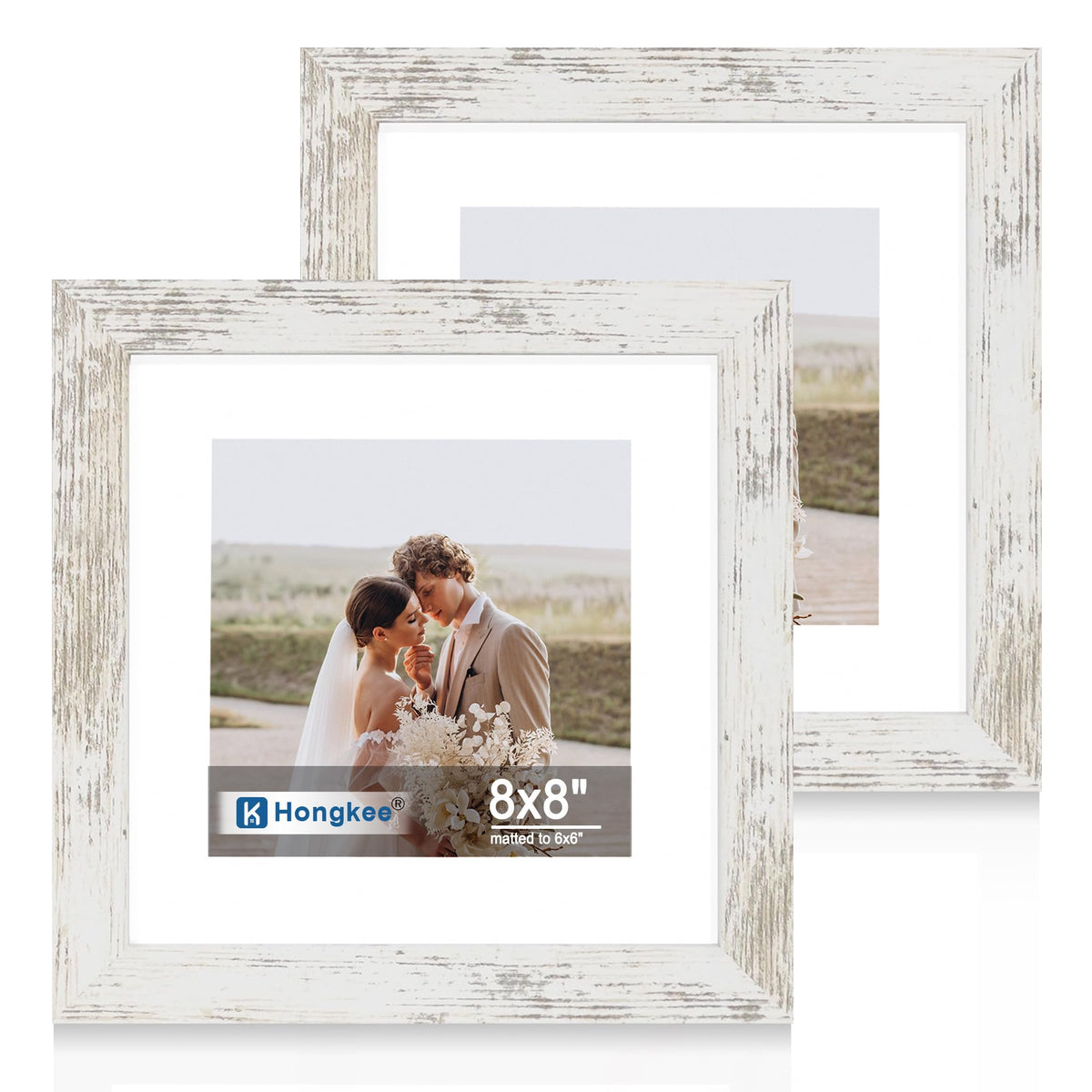 Hongkee 8x11 Picture Frame Set of 2, Real Glass, Rustic Brown Wood Frame