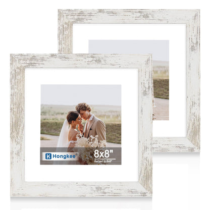 Hongkee 8x11 Picture Frame Set of 2, Real Glass, Rustic Brown Wood Frame